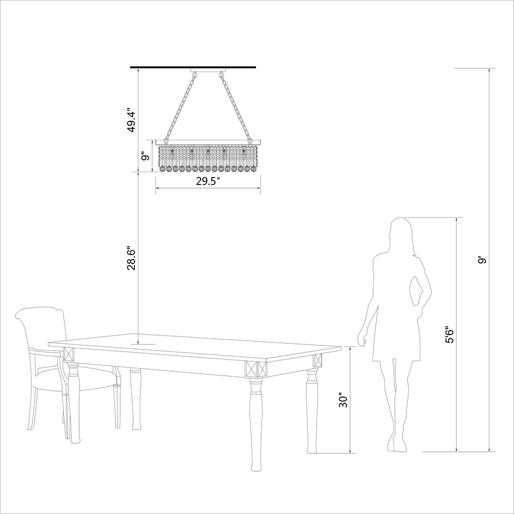 Gisela 5-light Antique Black Finish Rectangular Crystal Chandelier BX-9956-EUV