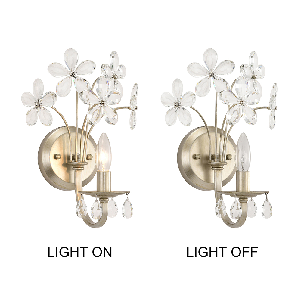 Rosa 1 Light Champagne Daisy Flower Glass Crystal Wall Sconce FD-0134-TMK