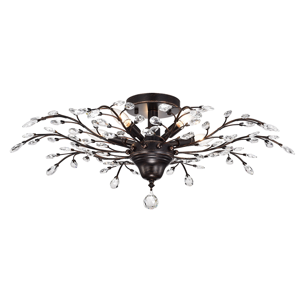 Holly 5-light Antique Copper Crystal Branches Leaves Flush Mount FD-0236-VNG