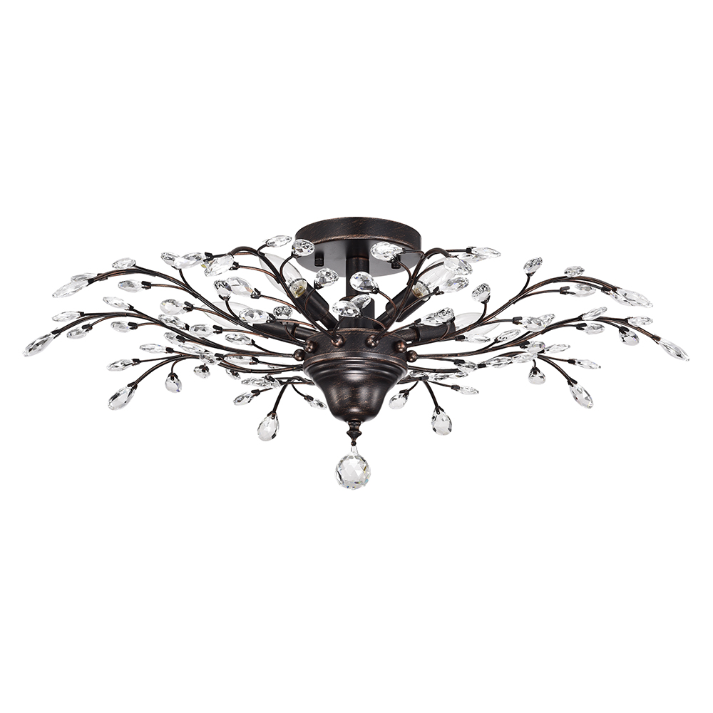 Holly 5-light Antique Copper Crystal Branches Leaves Flush Mount FD-0236-VNG