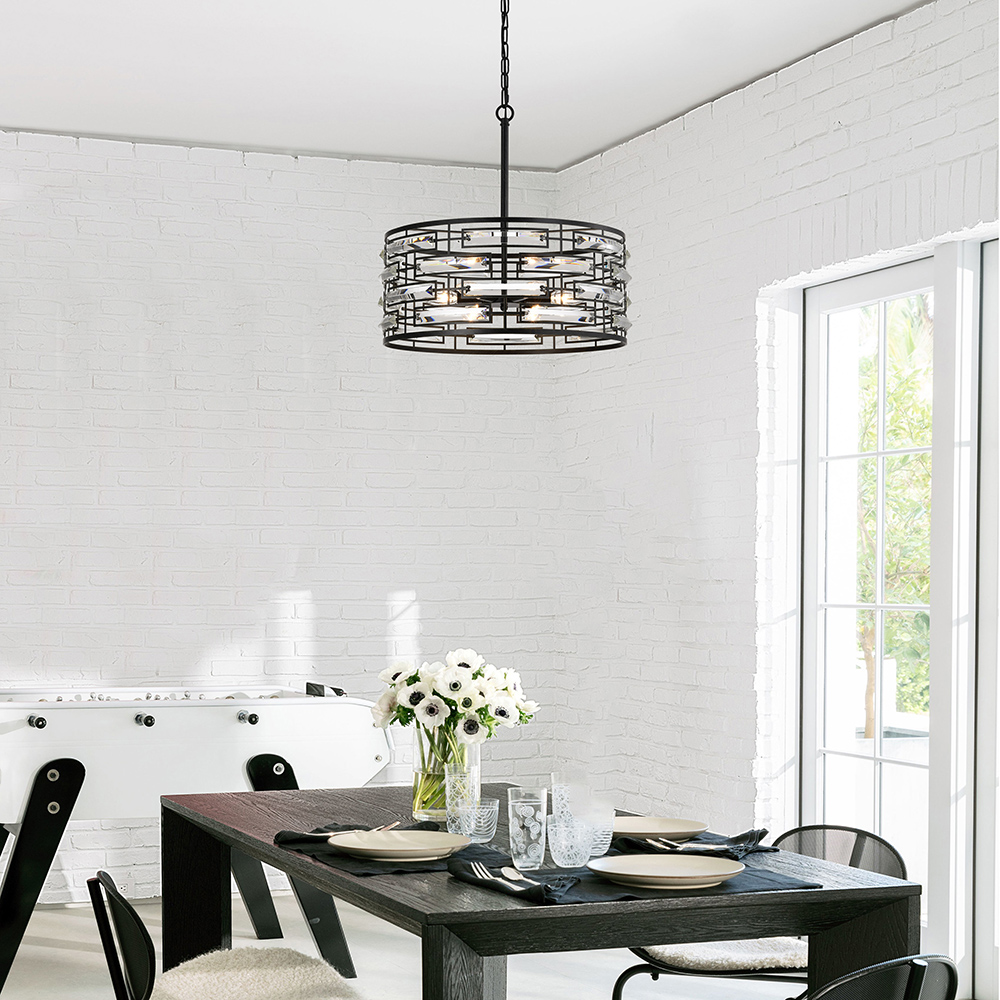 Anita Drum Shade Chandelier with Clear Glass Prism FD-0244-RKU