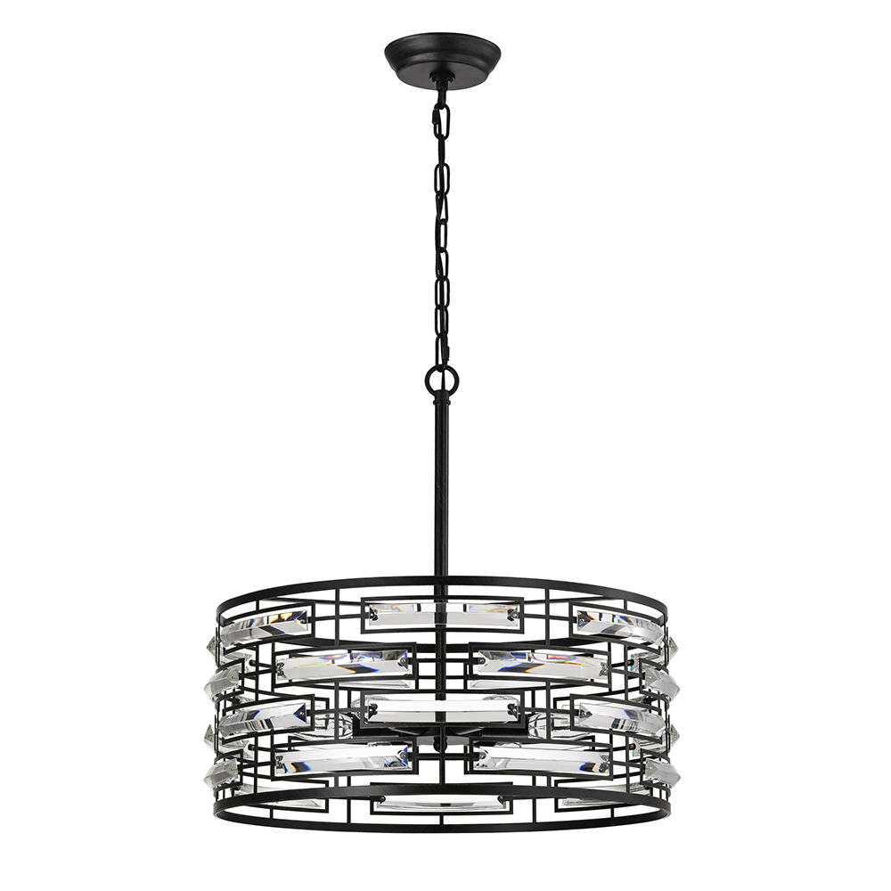 Anita Drum Shade Chandelier with Clear Glass Prism FD-0244-RKU