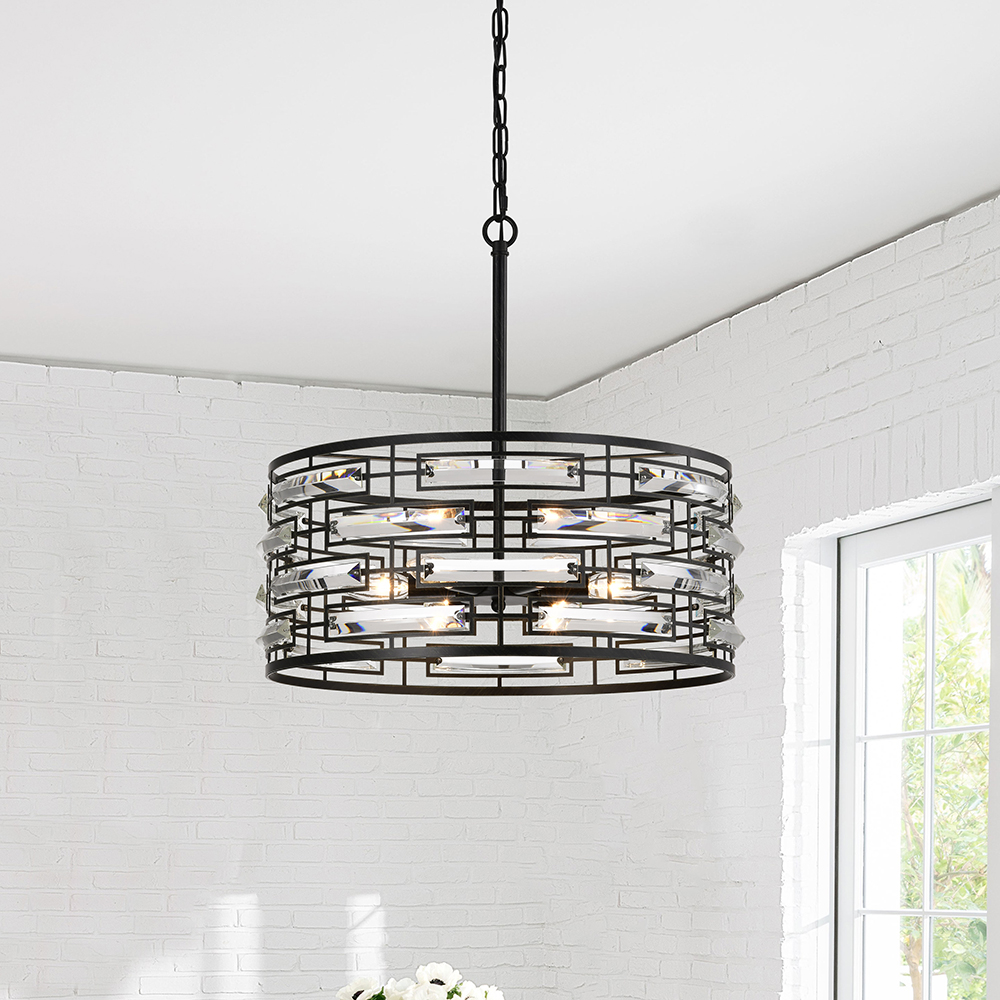 Anita Drum Shade Chandelier with Clear Glass Prism FD-0244-RKU