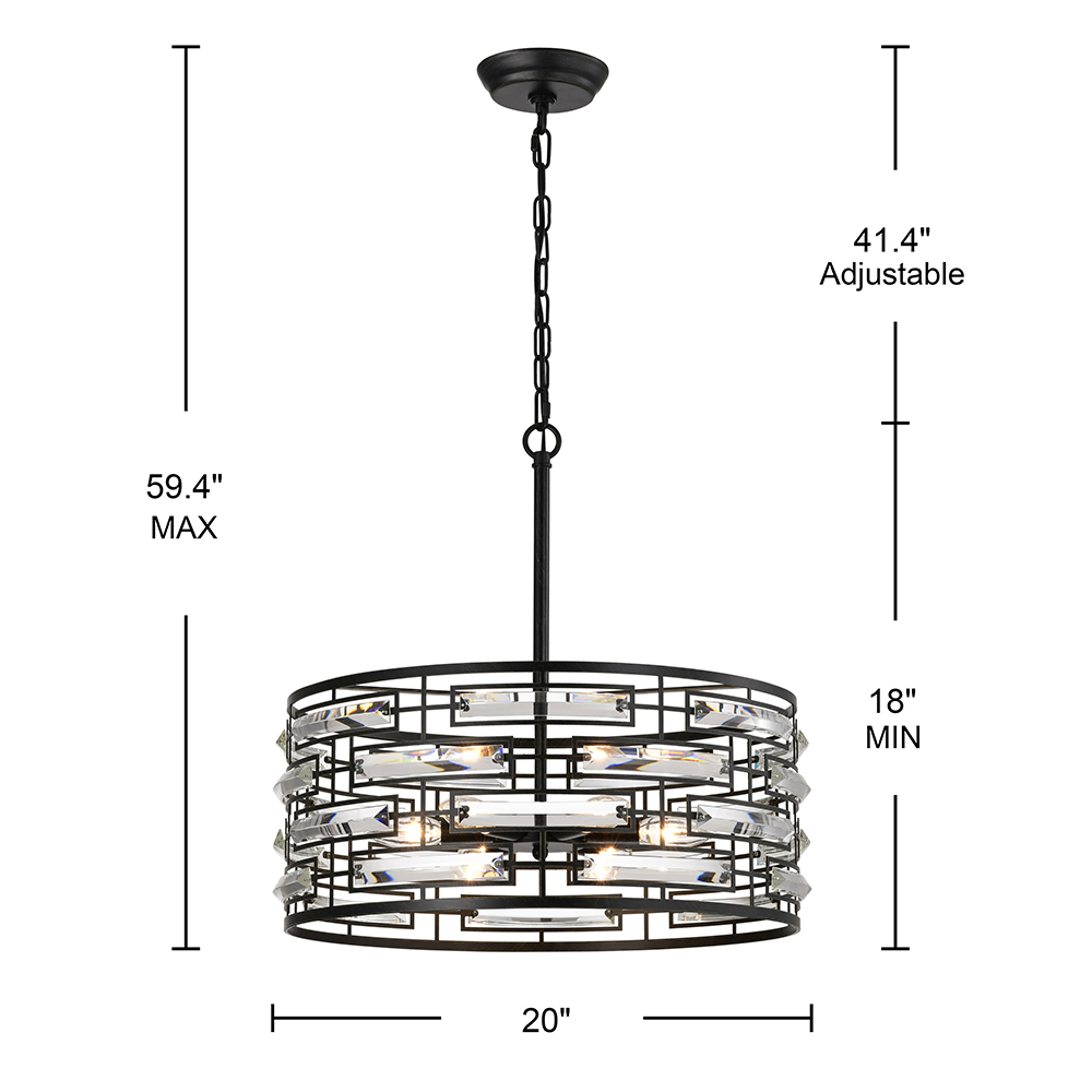 Anita Drum Shade Chandelier with Clear Glass Prism FD-0244-RKU