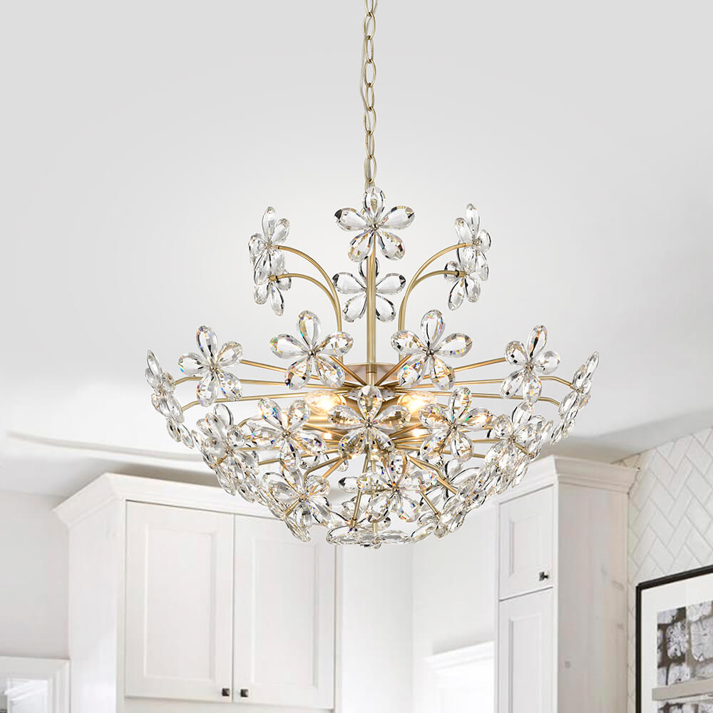 Rosa 6-Light Brushed Silver-ish Champagne Daisy Flower Crystal Large Size Chandelier FD-0402-CLD