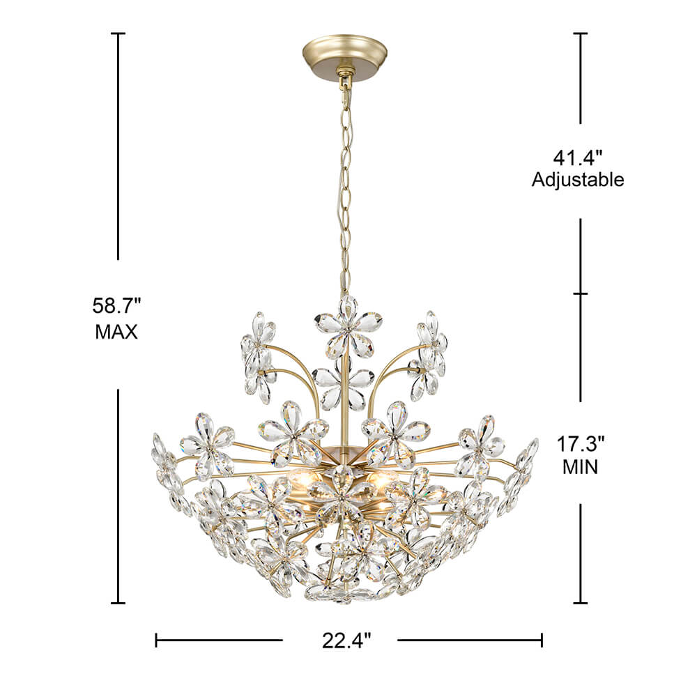 Rosa 6-Light Brushed Silver-ish Champagne Daisy Flower Crystal Large Size Chandelier FD-0402-CLD