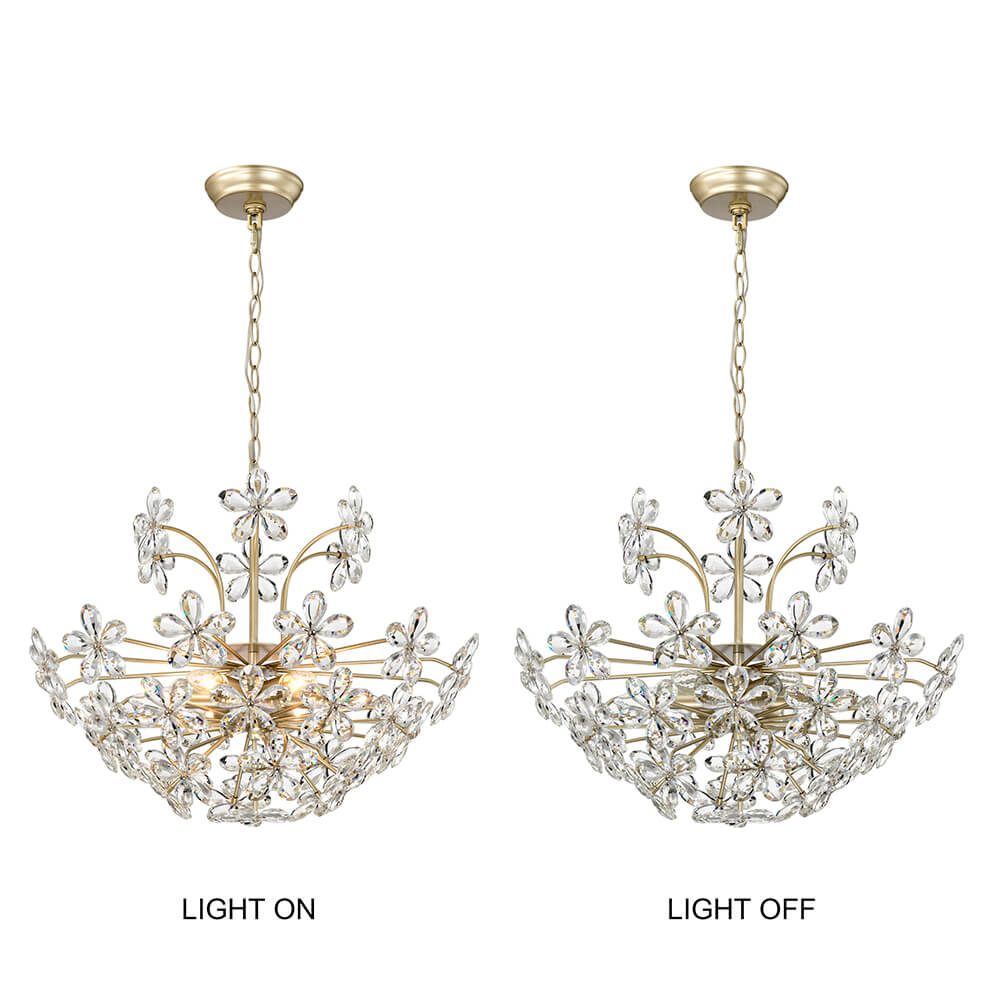 Rosa 6-Light Brushed Silver-ish Champagne Daisy Flower Crystal Large Size Chandelier FD-0402-CLD