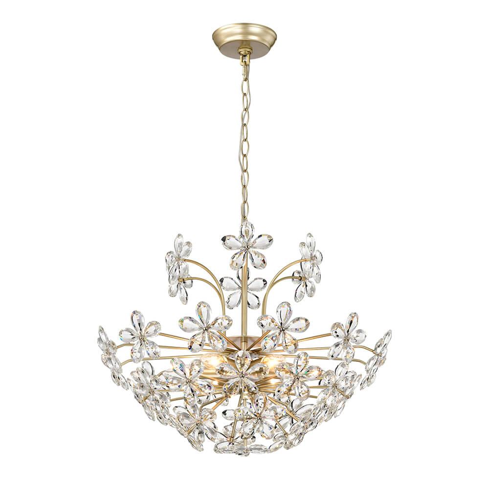 Rosa 6-Light Brushed Silver-ish Champagne Daisy Flower Crystal Large Size Chandelier FD-0402-CLD