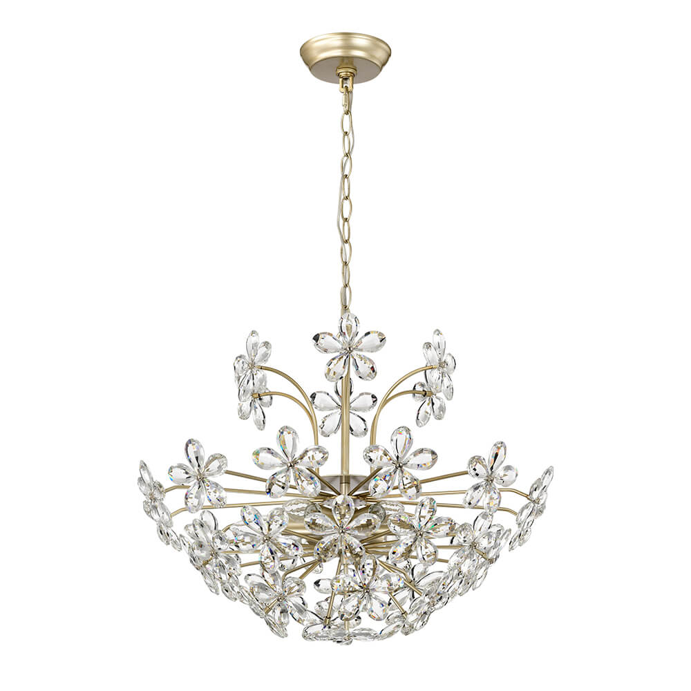 Rosa 6-Light Brushed Silver-ish Champagne Daisy Flower Crystal Large Size Chandelier FD-0402-CLD