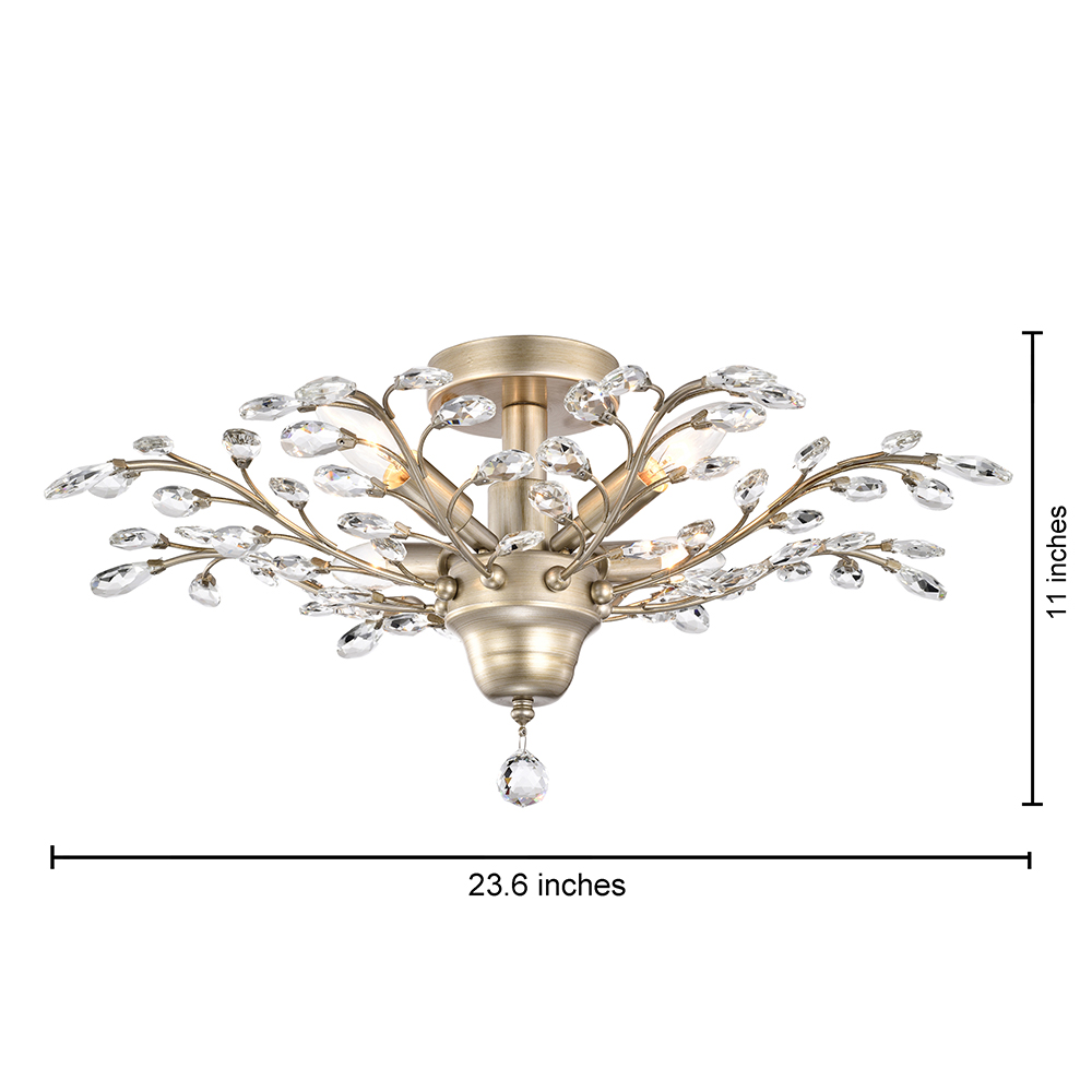 Holly 4-light Brushed Champagne Silver Crystal Leaves Flush Mount FD-0421-WNX