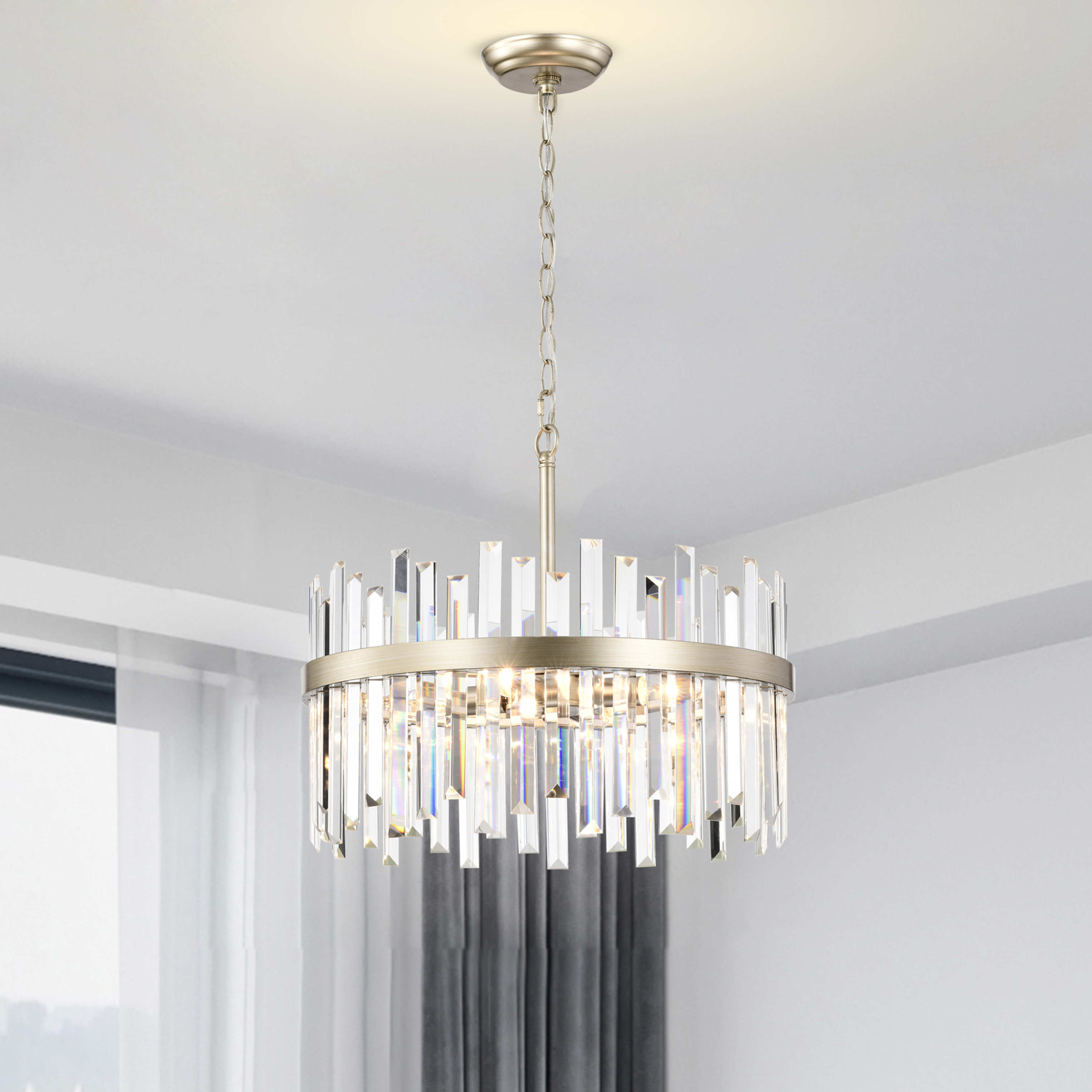 Casandra Brushed Champagne Silver 5-light Drum Crystal Chandelier FD-0609-KGD