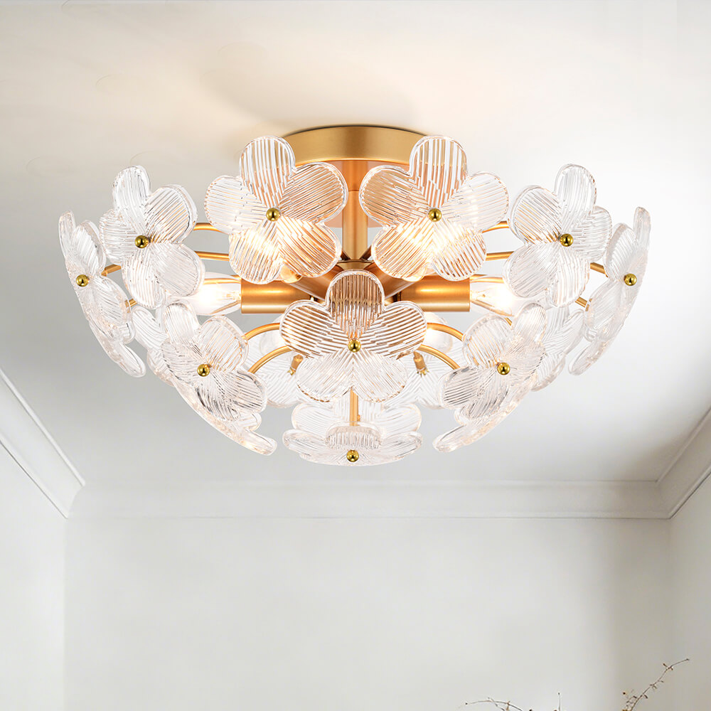 Rosa Modern 6-Light 17.7" Glam Clear Glass Flower Crystal Flush Mount - Glossy Brass FD-1110-DKNX