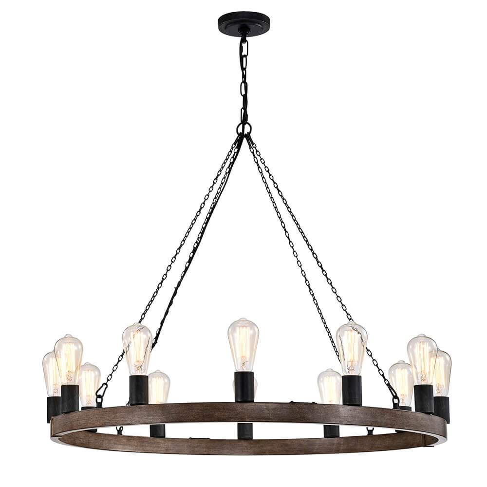 Eva 12-light Faux Wood Finish Metal Chandelier with Black Sleeves FD-1176-ELN