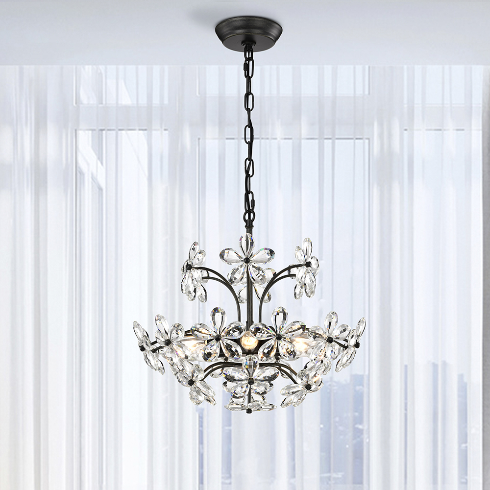 Rosa 6 Lights Antique Black Daisy Flower Crystal Chandelier FD-1580-YLC