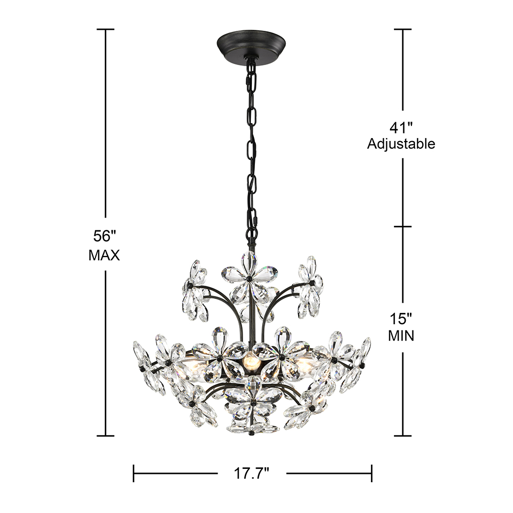 Rosa 6 Lights Antique Black Daisy Flower Crystal Chandelier FD-1580-YLC