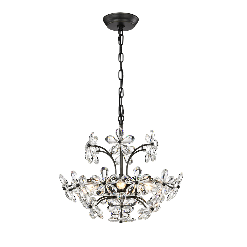 Rosa 6 Lights Antique Black Daisy Flower Crystal Chandelier FD-1580-YLC