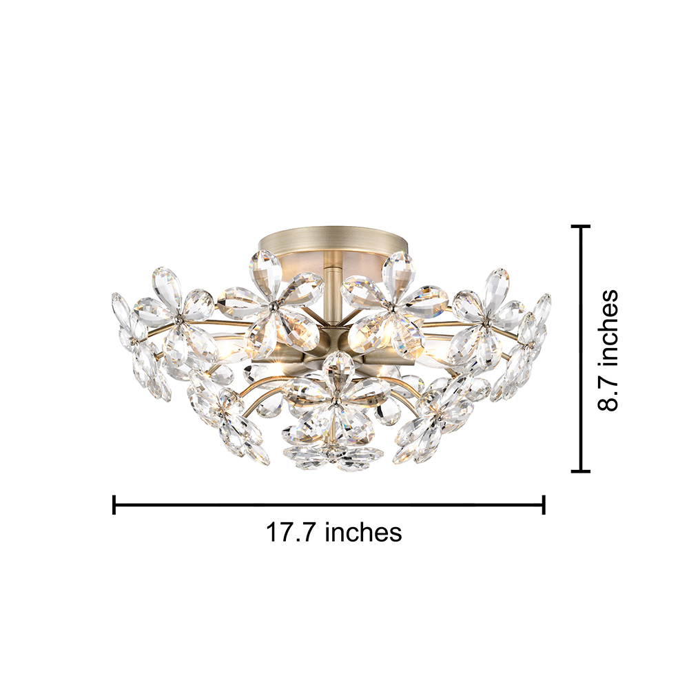 Rosa 6-Light Brushed Silver-ish Champagne Flower Crystal Flush Mount FD-1612-UMQ