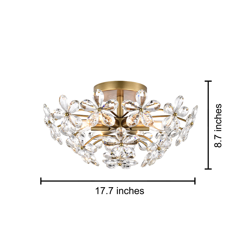 Rosa 6-Light Brushed Brass Finish Crystal Glass Flower Flush Mount FD-1843-UKL