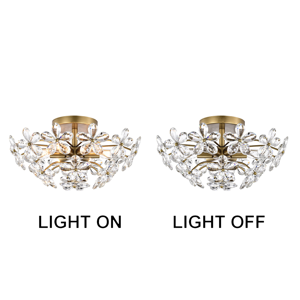 Rosa 6-Light Brushed Brass Finish Crystal Glass Flower Flush Mount FD-1843-UKL