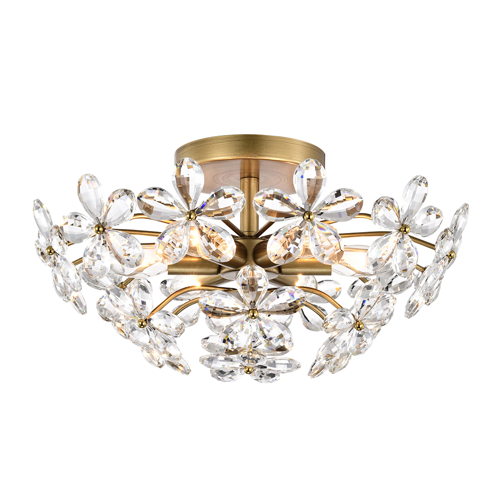 Rosa 6-Light Brushed Brass Finish Crystal Glass Flower Flush Mount FD-1843-UKL