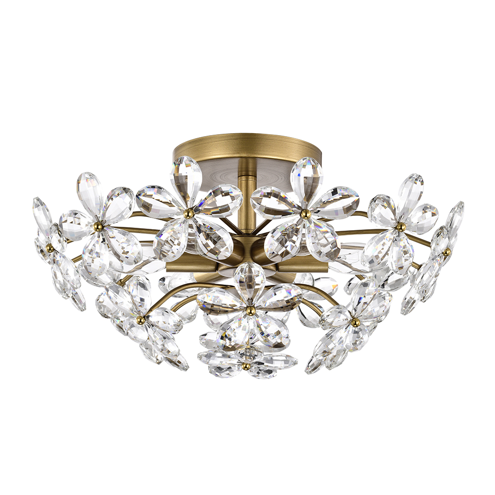 Rosa 6-Light Brushed Brass Finish Crystal Glass Flower Flush Mount FD-1843-UKL