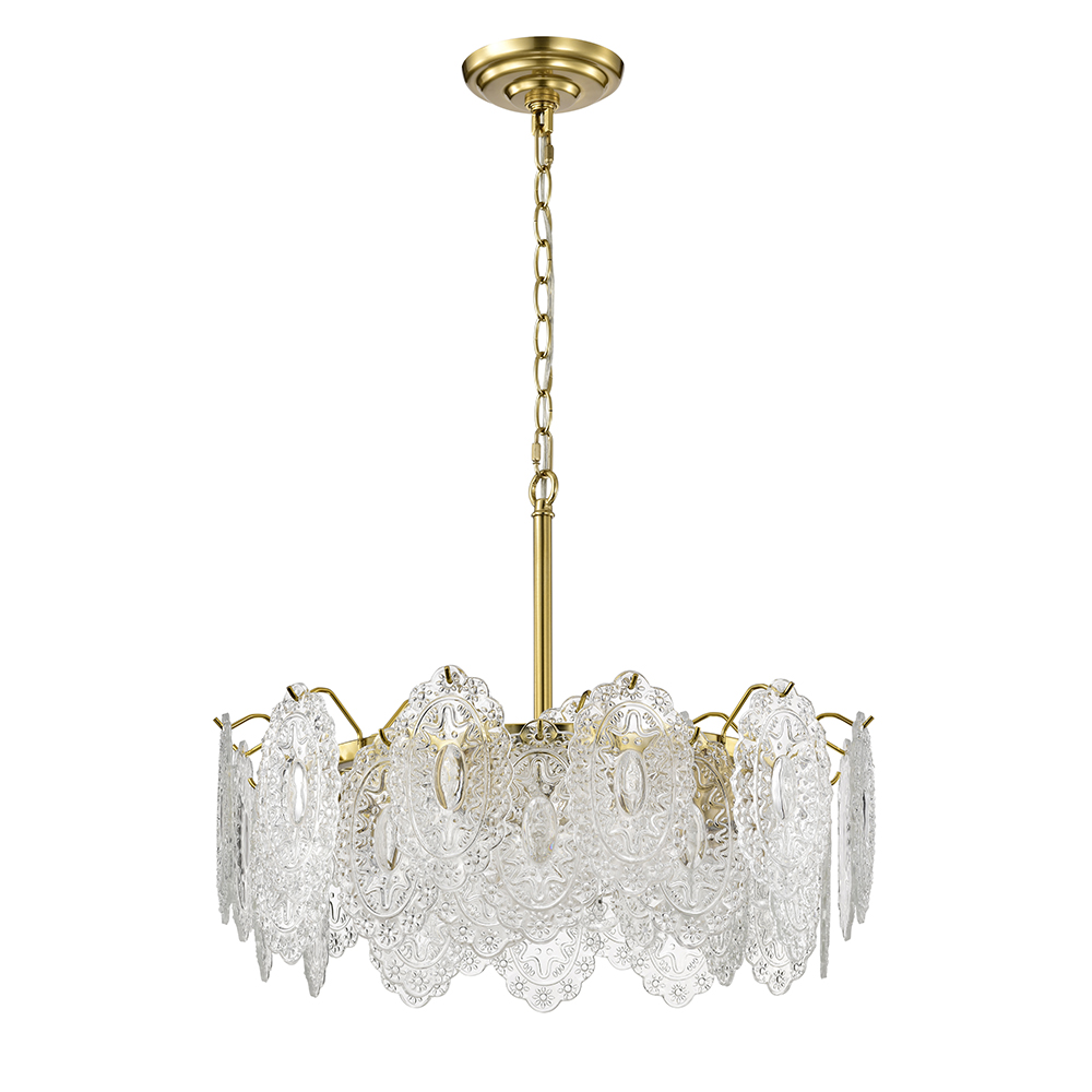 Alma Brushed Shiny Brass 6-Light Tiered Leaf-shaped Glass Chandelier FD-2160-WHP