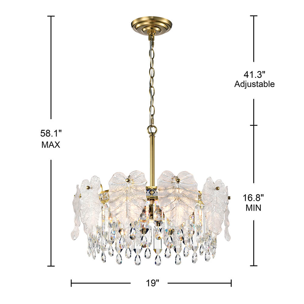 Alma 5-Light Brushed Shiny Brass Leaf-shaped Glass Crystal Chandelier FD-2360-GGS