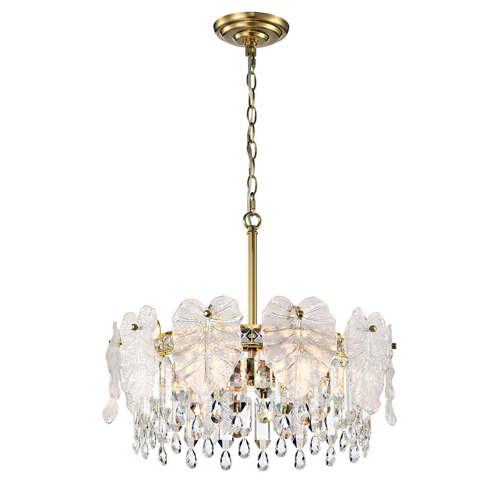 Alma 5-Light Brushed Shiny Brass Leaf-shaped Glass Crystal Chandelier FD-2360-GGS