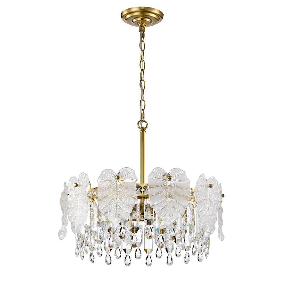 Alma 5-Light Brushed Shiny Brass Leaf-shaped Glass Crystal Chandelier FD-2360-GGS