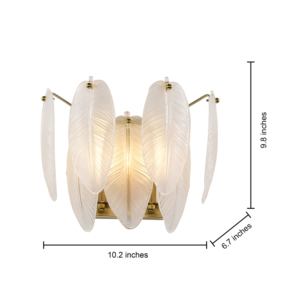 Paula 2-Light Brushed Shiny Brass Feather-shaped Glass Wall Sconce FD-2602-XCH