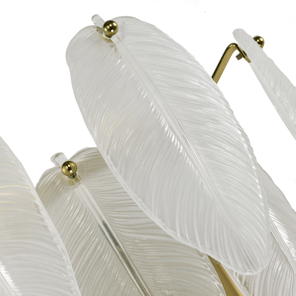 Paula 2-Light Brushed Shiny Brass Feather-shaped Glass Wall Sconce FD-2602-XCH