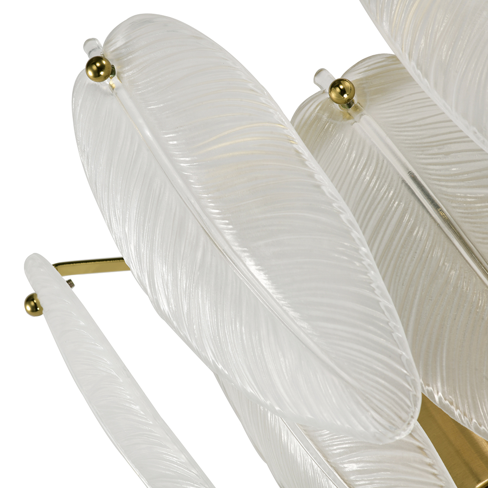 Paula 2-Light Brushed Shiny Brass Feather-shaped Glass Wall Sconce FD-2602-XCH