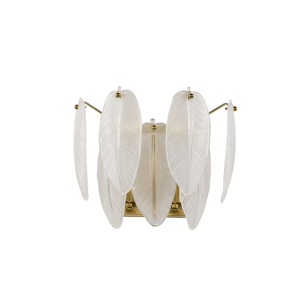 Paula 2-Light Brushed Shiny Brass Feather-shaped Glass Wall Sconce FD-2602-XCH