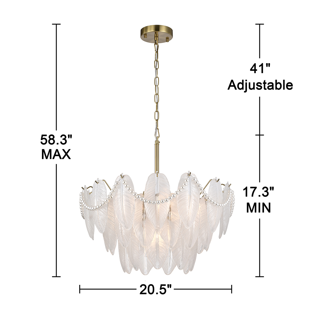 Paula Brushed Shiny Brass 7-Light Glass Feather-shaped Chandelier FD-2670-HYA