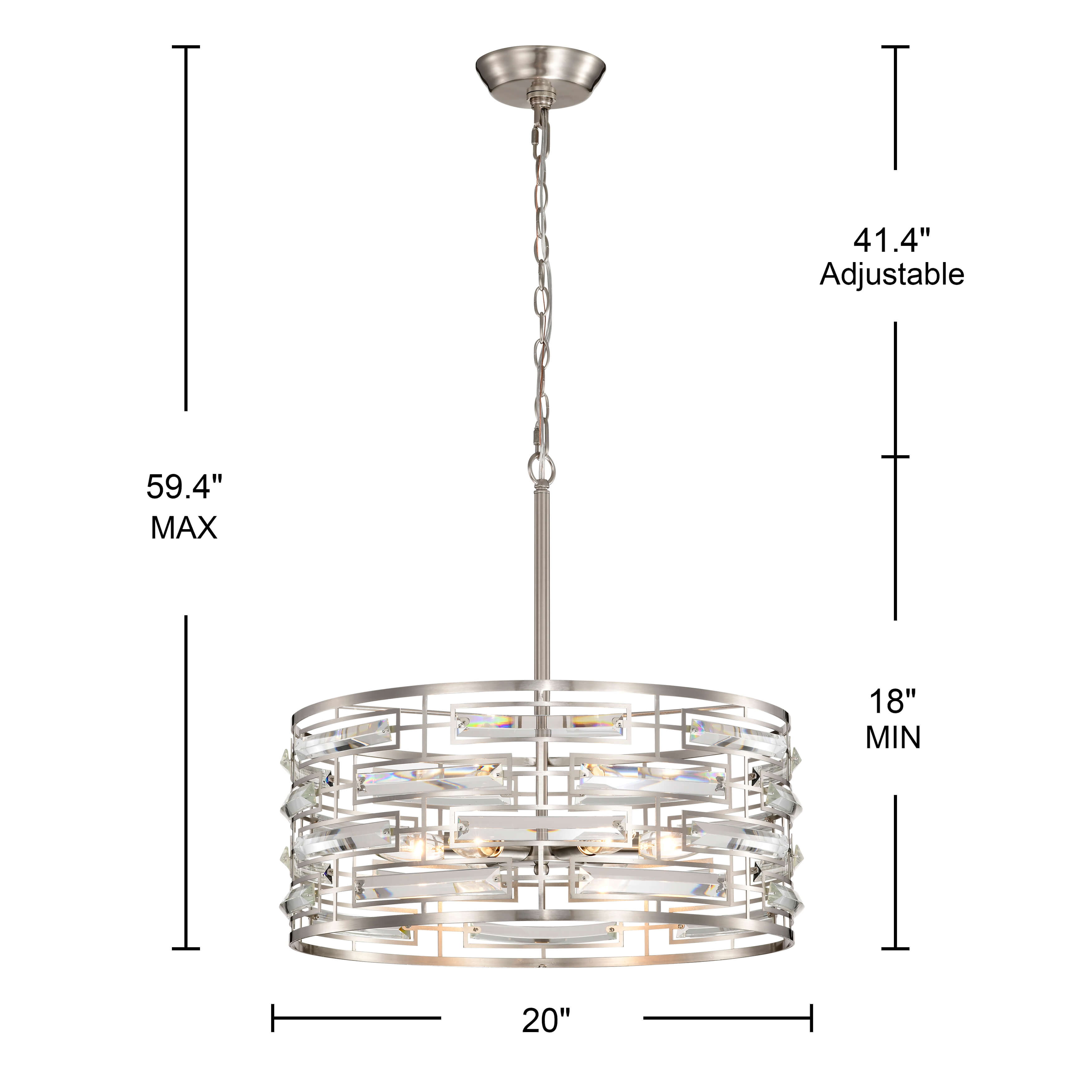 Anita Satin Nickel Drum Shade Chandelier with Clear Glass Prism FD-2717-WNY