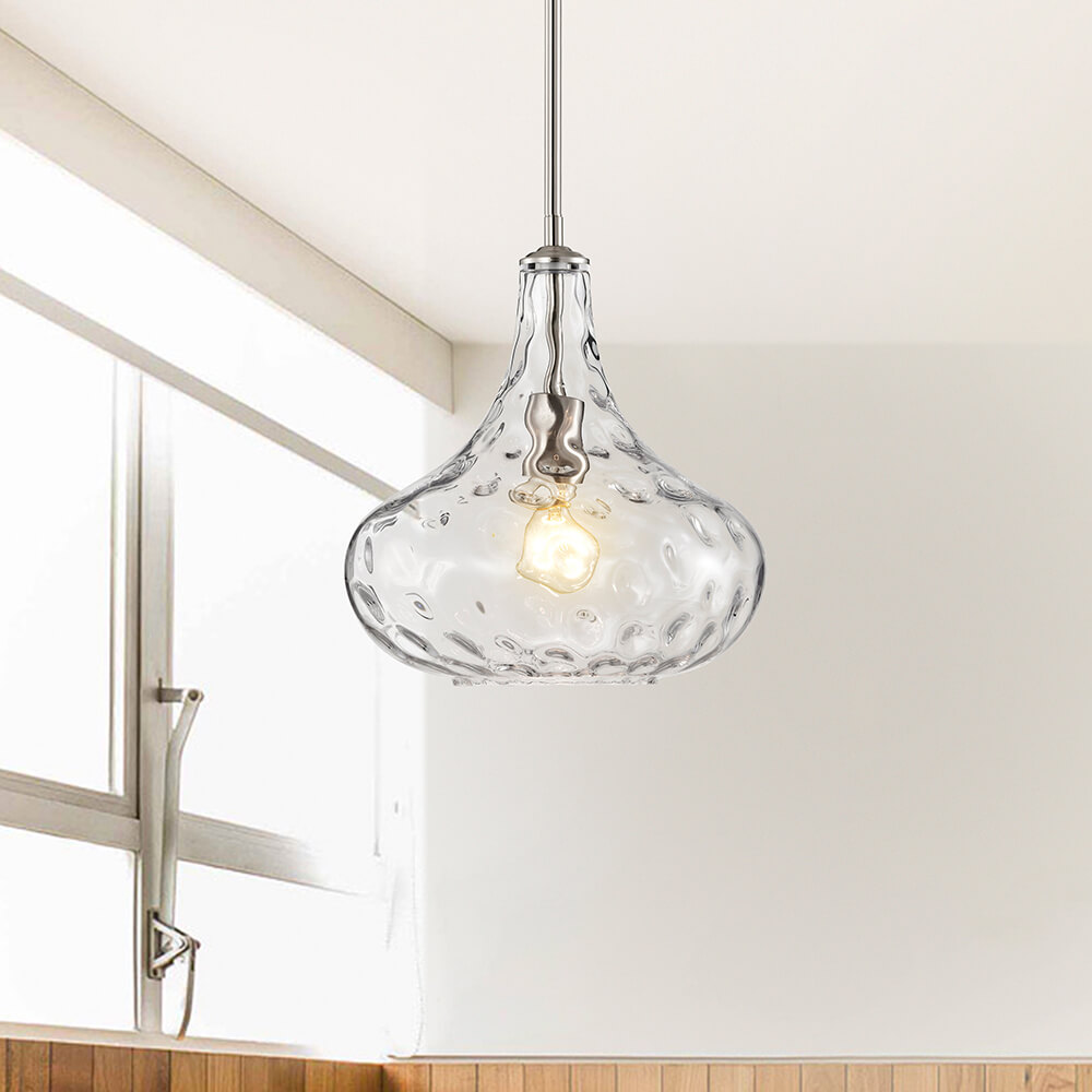 Sophia Satin Nickel Finish Textured Glass Pendant Chandelier FD-2842-QZE