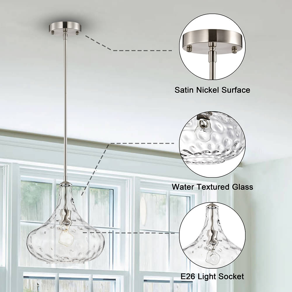 Sophia Satin Nickel Finish Textured Glass Pendant Chandelier FD-2842-QZE