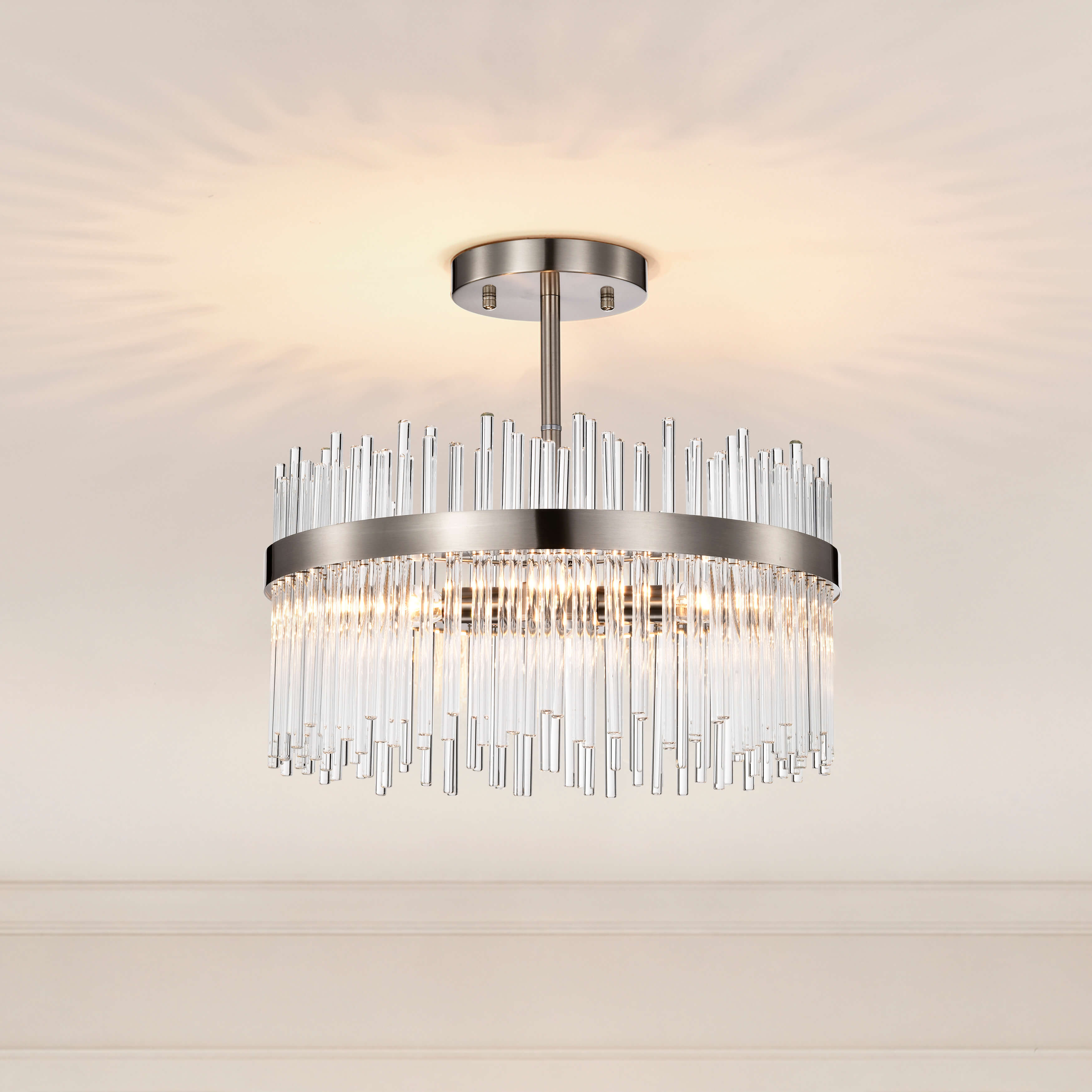 Casandra 4-light Flush Mount with Clear Glass Bars - Satin Nickel FD-2875-PVSR