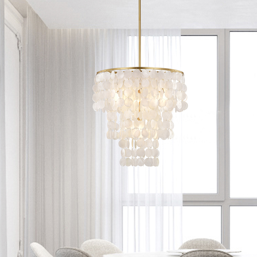 Paula 4-Light Glossy Bronze Finish Chandelier with Natural White Shell FD-3555-CZW