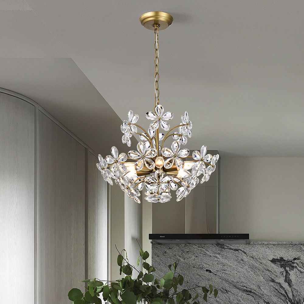 Rosa 6-Light Brushed Brass Finish Crystal Glass Flower Chandelier FD-3680-BNP