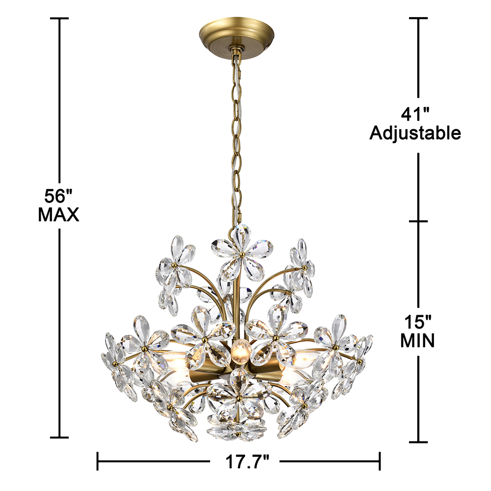 Rosa 6-Light Brushed Brass Finish Crystal Glass Flower Chandelier FD-3680-BNP