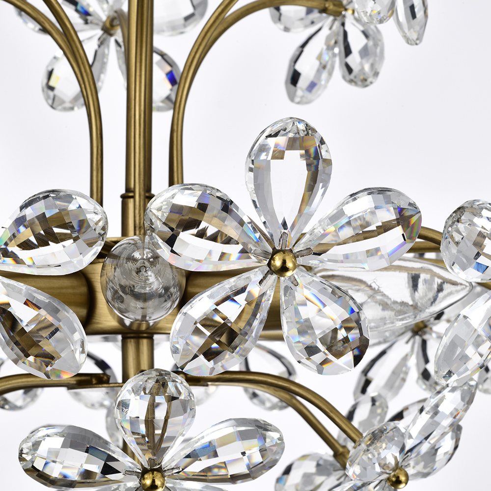 Rosa 6-Light Brushed Brass Finish Crystal Glass Flower Chandelier FD-3680-BNP