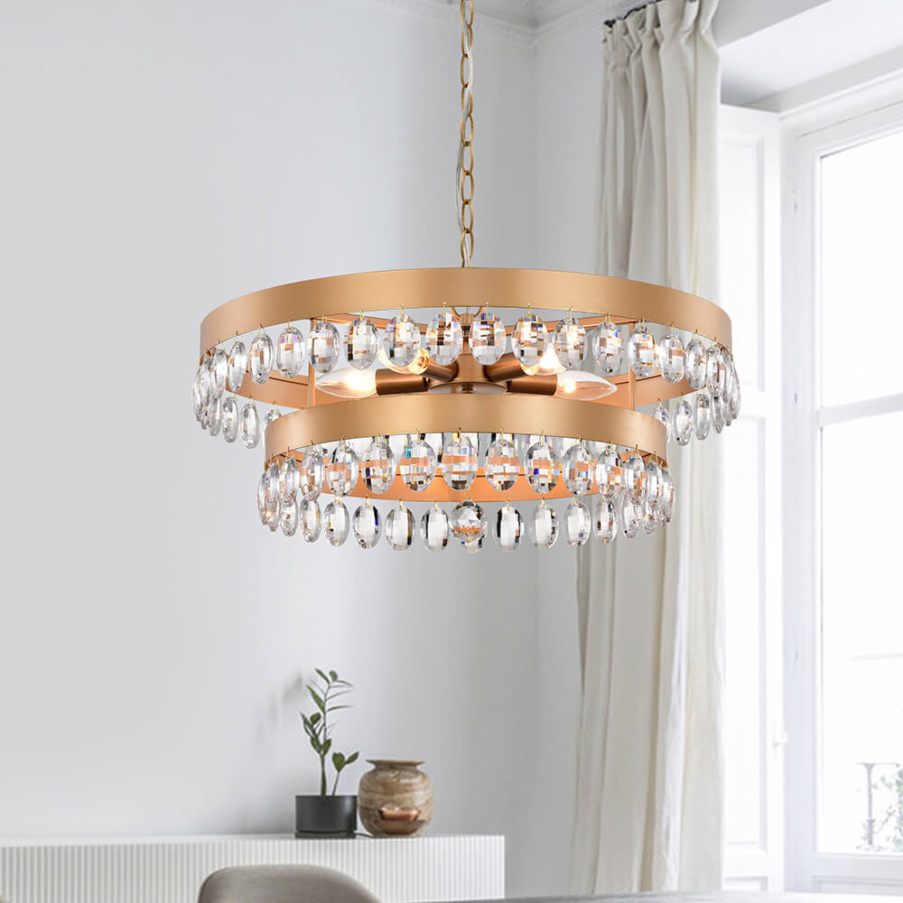 Ariana Glossy Bronze 6-light Two-Tier Crystal Round Ring Chandelier FD-3970-CPF