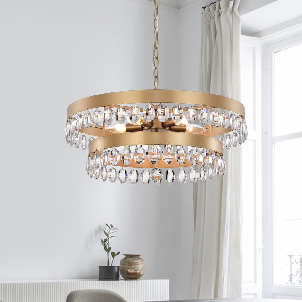 Ariana Glossy Bronze 6-light Two-Tier Crystal Round Ring Chandelier FD-3970-CPF