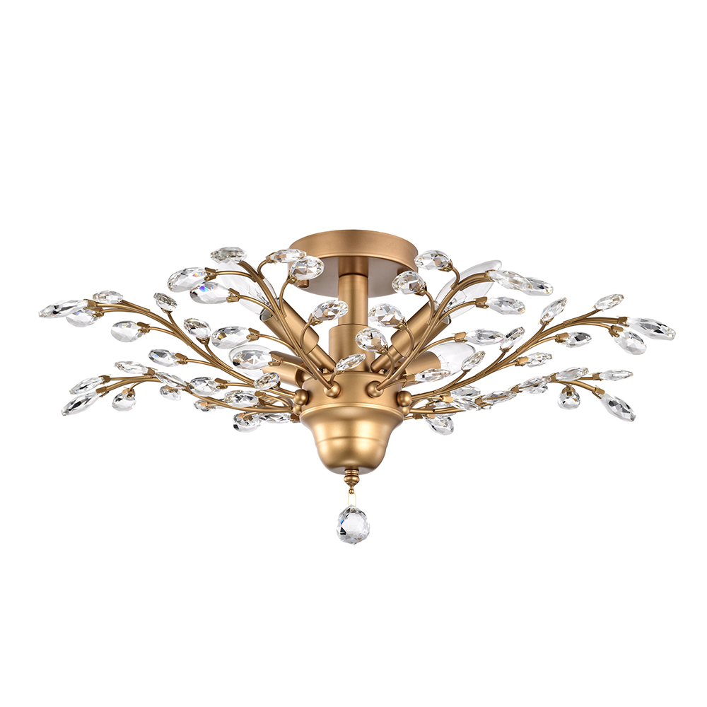 Holly 4-light Shiny Bronze Crystal Leaves Branches Flush Mount FD-4084-EJG