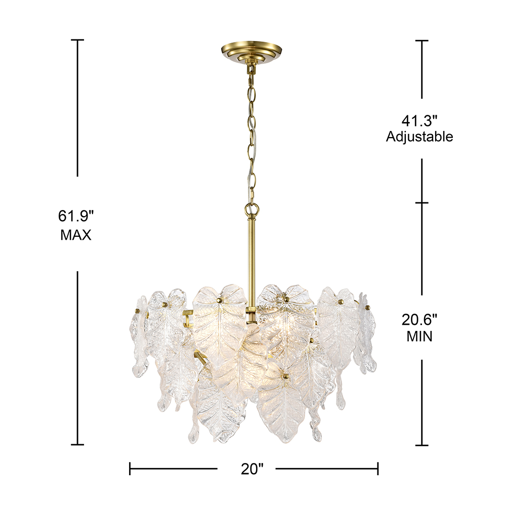 Alma Brushed Shiny Brass 7-Light Tiered Leaf-shaped Glass Chandelier FD-4105-ZYS