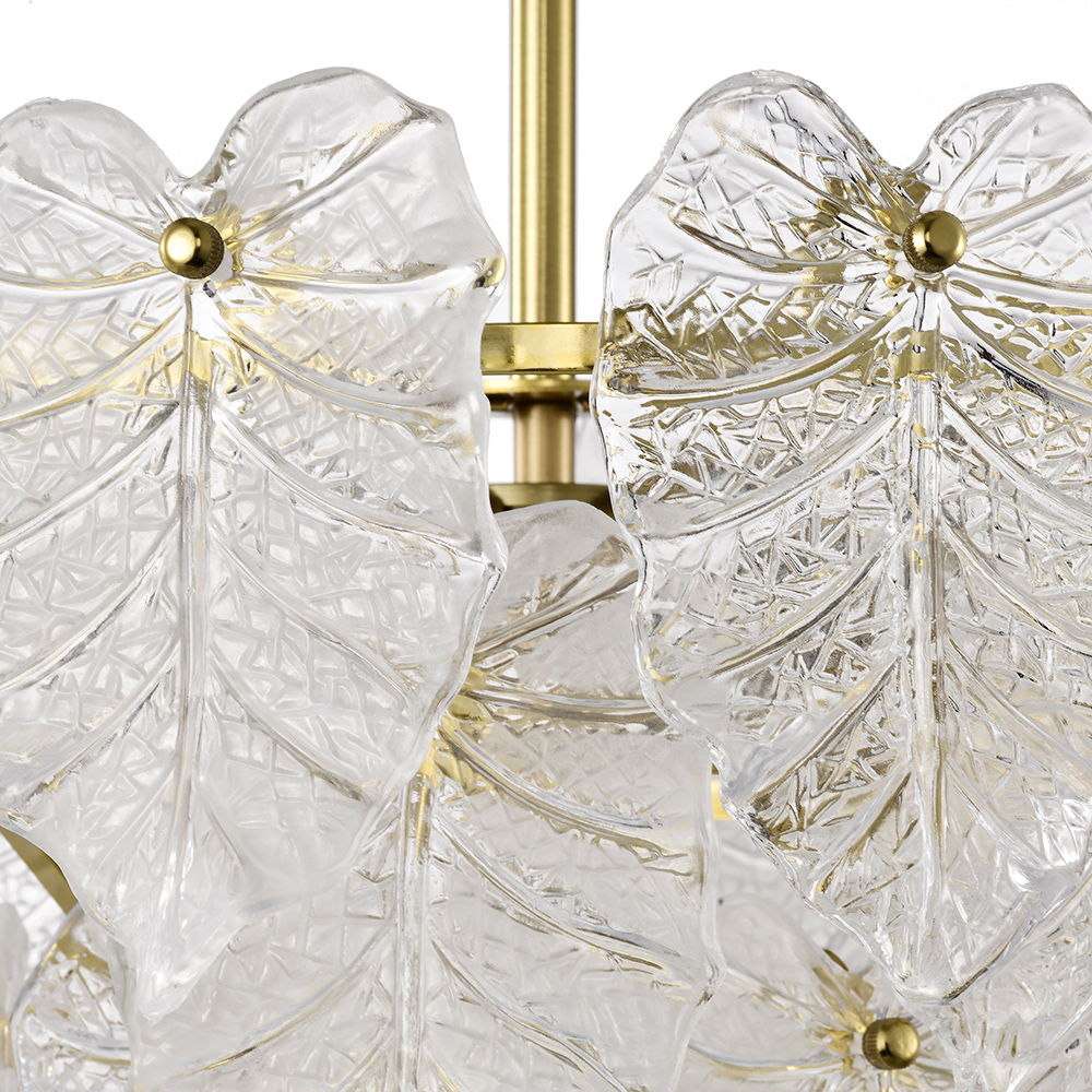 Alma Brushed Shiny Brass 7-Light Tiered Leaf-shaped Glass Chandelier FD-4105-ZYS