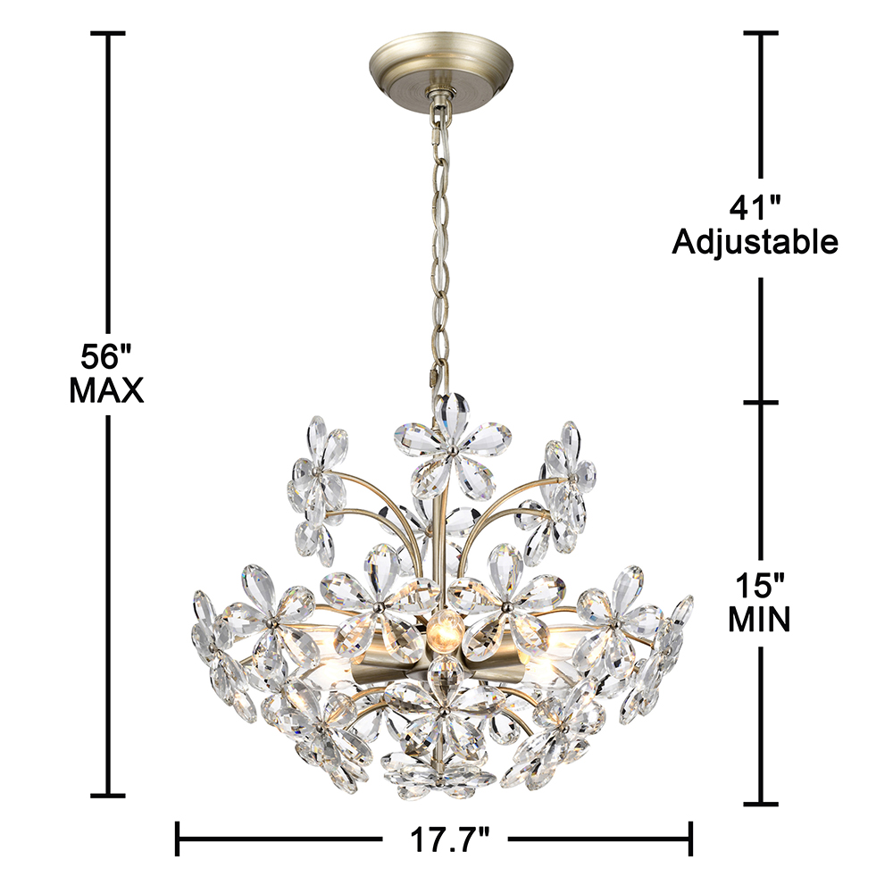 Rosa 6-Light Brushed Silver-ish Champagne Flower Crystal Chandelier FD-4981-KGS