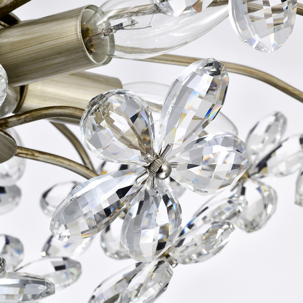 Rosa 6-Light Brushed Silver-ish Champagne Flower Crystal Chandelier FD-4981-KGS