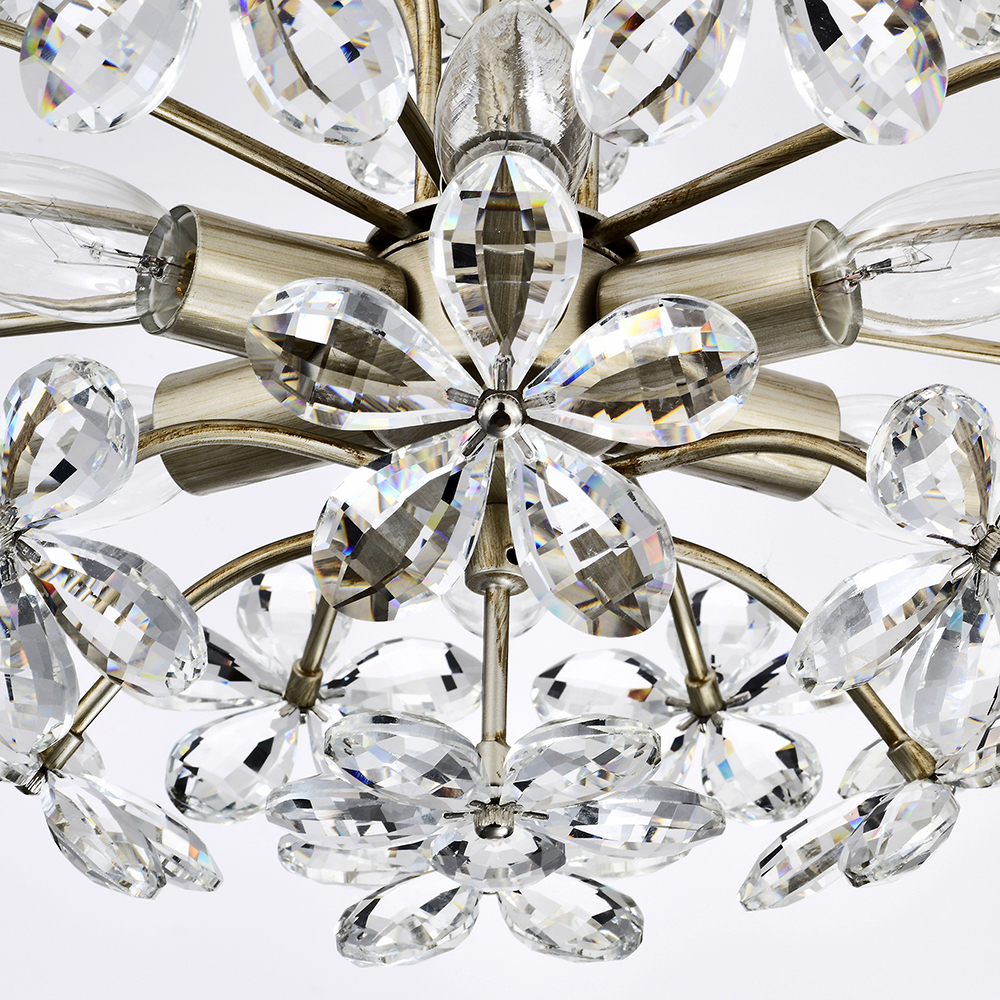 Rosa 6-Light Brushed Silver-ish Champagne Flower Crystal Chandelier FD-4981-KGS